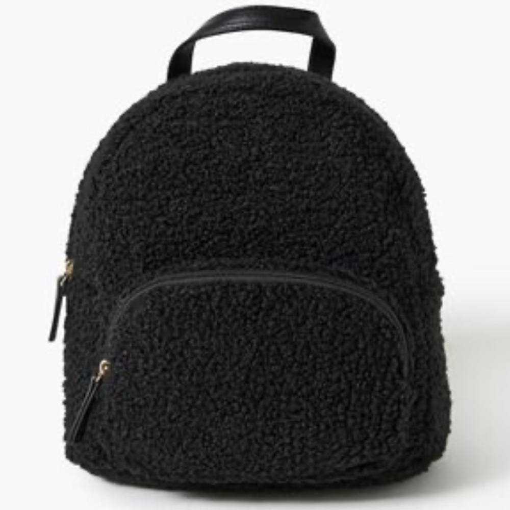 Black Faux Shearling Backpack
